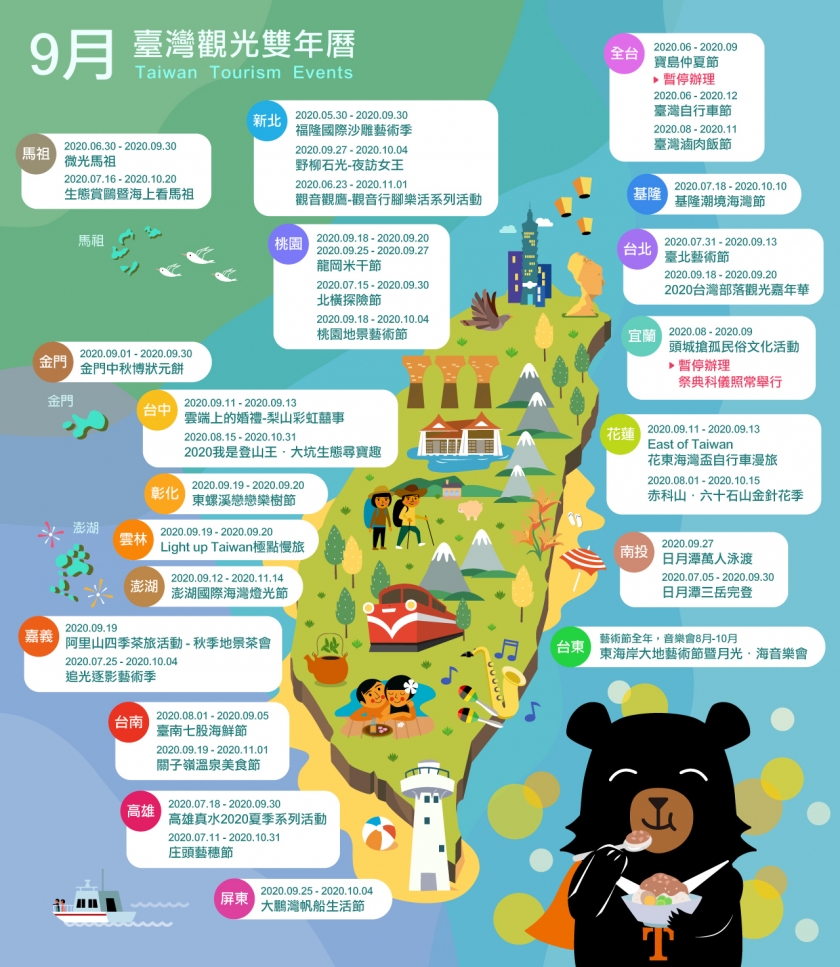 9月臺灣觀光雙年曆活動地圖